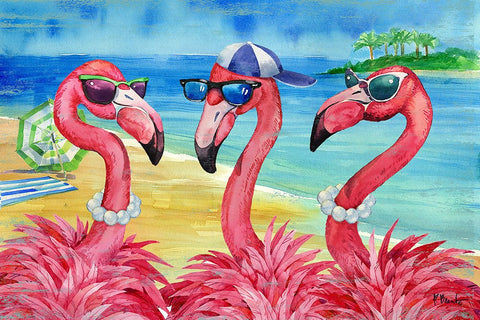 Flamingo Friends And Guy Black Modern Wood Framed Art Print by Brent, Paul