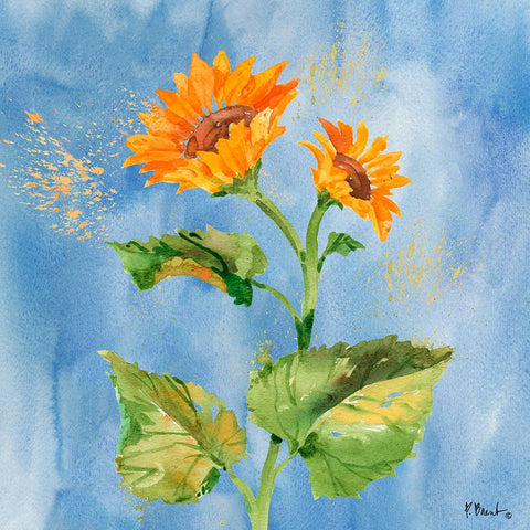 Arianna Sunflowers II - Sky Blue Black Ornate Wood Framed Art Print with Double Matting by Brent, Paul