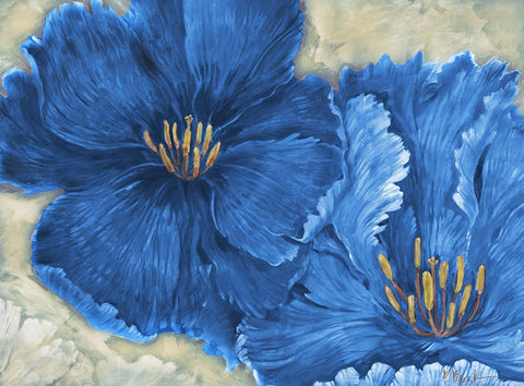 Floral Explosion - Blue Black Ornate Wood Framed Art Print with Double Matting by Brent, Paul