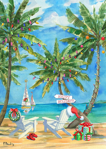 Holiday Palmas Belize - Vertical Black Ornate Wood Framed Art Print with Double Matting by Brent, Paul