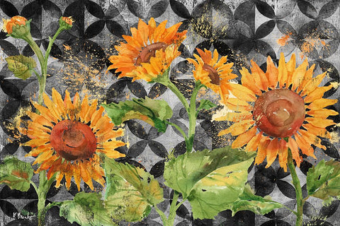 Arianna Sunflowers Horizontal - Moroccan Black Ornate Wood Framed Art Print with Double Matting by Brent, Paul