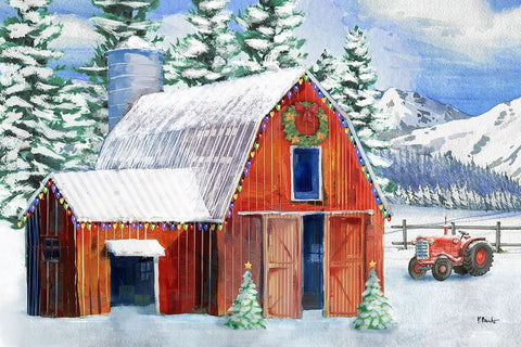 Holiday Homeland Barns I - Scenic Black Ornate Wood Framed Art Print with Double Matting by Brent, Paul