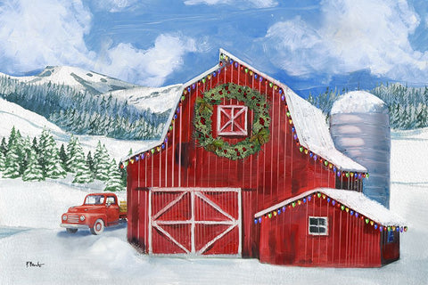 Holiday Homeland Barns II - Scenic White Modern Wood Framed Art Print with Double Matting by Brent, Paul