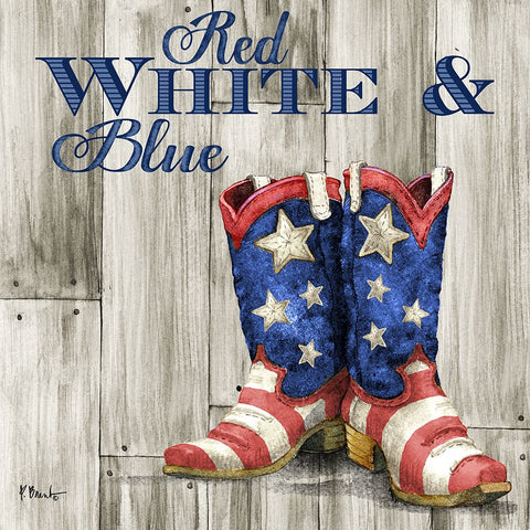 Patriotic Boots II White Modern Wood Framed Art Print with Double Matting by Brent, Paul