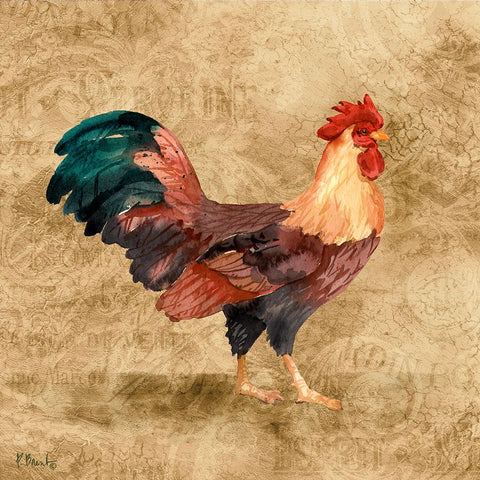French Countryside Rooster I Black Ornate Wood Framed Art Print with Double Matting by Brent, Paul