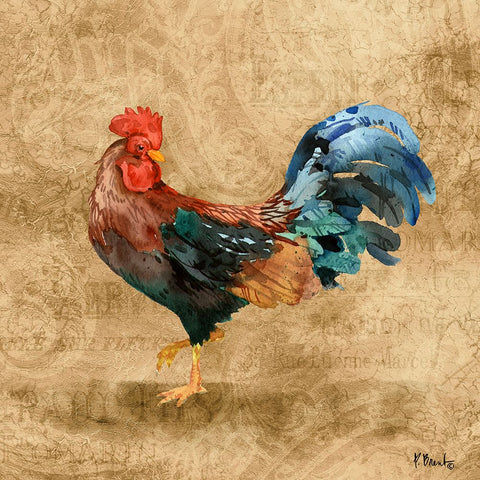 French Countryside Rooster II White Modern Wood Framed Art Print with Double Matting by Brent, Paul