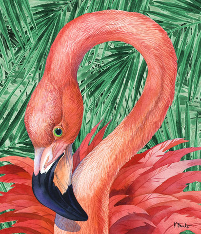 Fab Flamingo - Palms White Modern Wood Framed Art Print with Double Matting by Brent, Paul