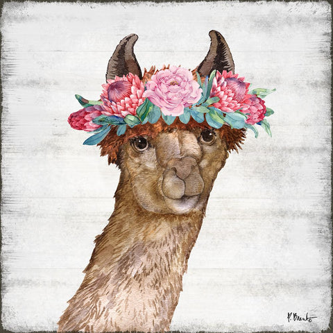 Llama Bloom II White Modern Wood Framed Art Print with Double Matting by Brent, Paul