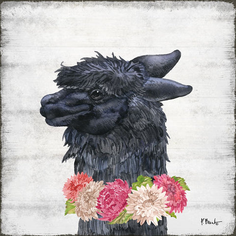 Llama Bloom IV Black Modern Wood Framed Art Print by Brent, Paul