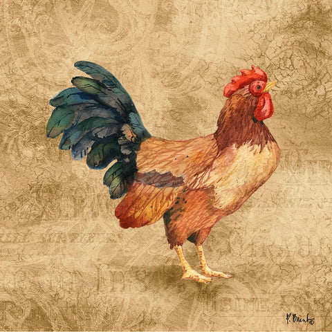 French Countryside Rooster III White Modern Wood Framed Art Print with Double Matting by Brent, Paul