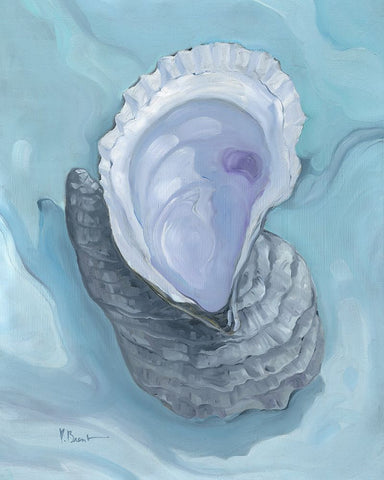 Oyster Close Up X - Aqua White Modern Wood Framed Art Print with Double Matting by Brent, Paul