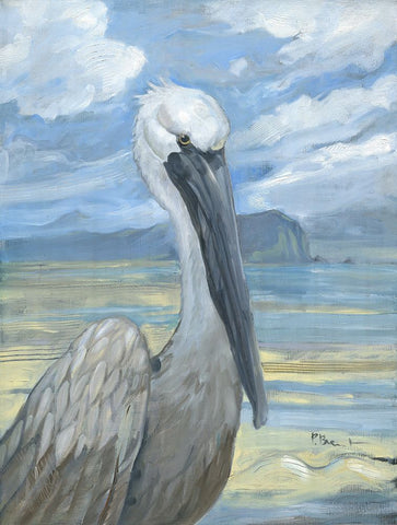 Salty Pelican White Modern Wood Framed Art Print with Double Matting by Brent, Paul