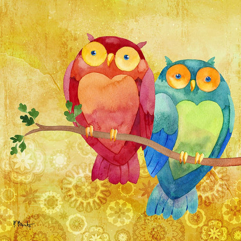 Bird Buddies I - Owls Black Modern Wood Framed Art Print by Brent, Paul