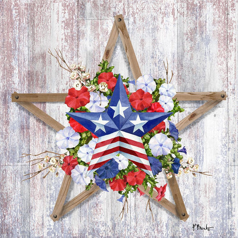 Patriotic Wreath II White Modern Wood Framed Art Print with Double Matting by Brent, Paul