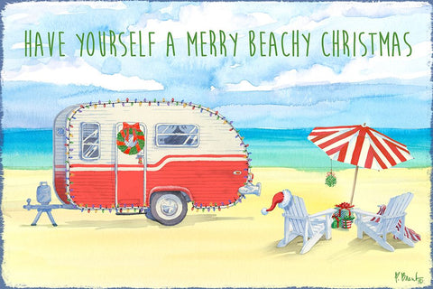 Christmas Beach Camper White Modern Wood Framed Art Print with Double Matting by Brent, Paul