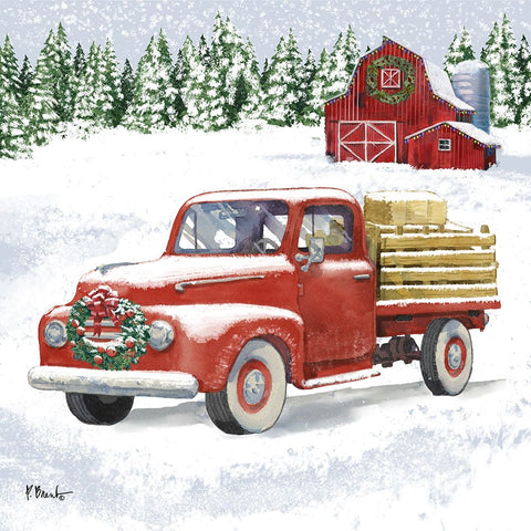 Holiday Winter Truck II White Modern Wood Framed Art Print with Double Matting by Brent, Paul