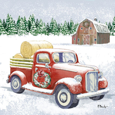 Holiday Winter Truck III White Modern Wood Framed Art Print with Double Matting by Brent, Paul