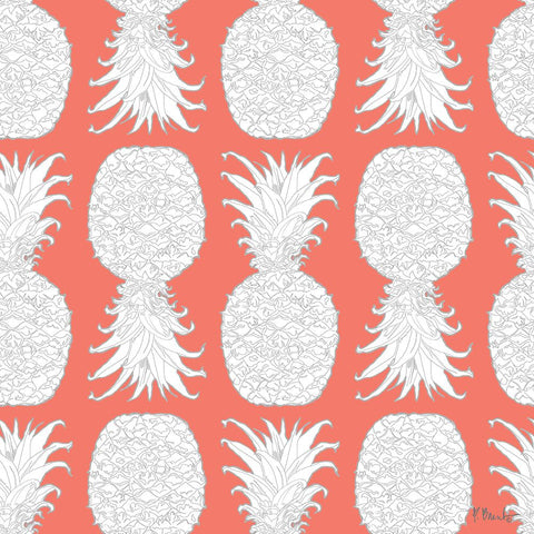 White Pineapple Repeat I - Coral Black Modern Wood Framed Art Print by Brent, Paul