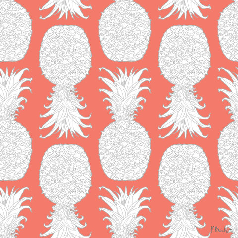 White Pineapple Repeat II - Coral White Modern Wood Framed Art Print with Double Matting by Brent, Paul