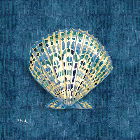 Embellished Shells III - Blue White Modern Wood Framed Art Print with Double Matting by Brent, Paul