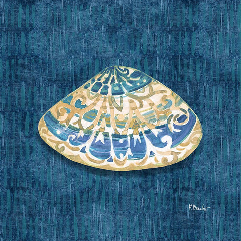 Embellished Shells IV - Blue White Modern Wood Framed Art Print with Double Matting by Brent, Paul