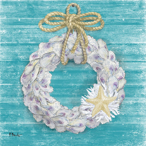 Oyster Wreath - Blue Black Modern Wood Framed Art Print by Brent, Paul