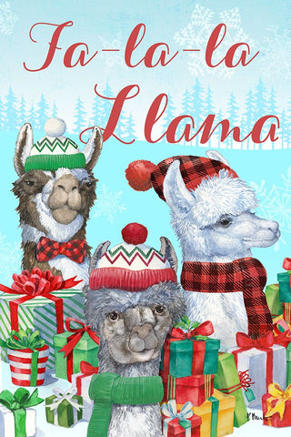 Fa La La Llama Vertical White Modern Wood Framed Art Print with Double Matting by Brent, Paul