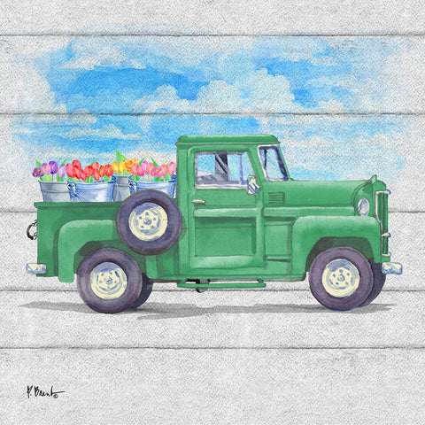 Flower Truck I White Modern Wood Framed Art Print with Double Matting by Brent, Paul