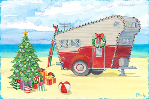 Christmas Beach Camper II Black Modern Wood Framed Art Print by Brent, Paul