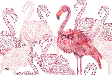 Flamingo Flock - White White Modern Wood Framed Art Print with Double Matting by Brent, Paul