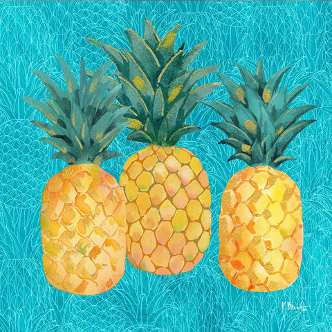 Pineapple Shake - Teal White Modern Wood Framed Art Print with Double Matting by Brent, Paul