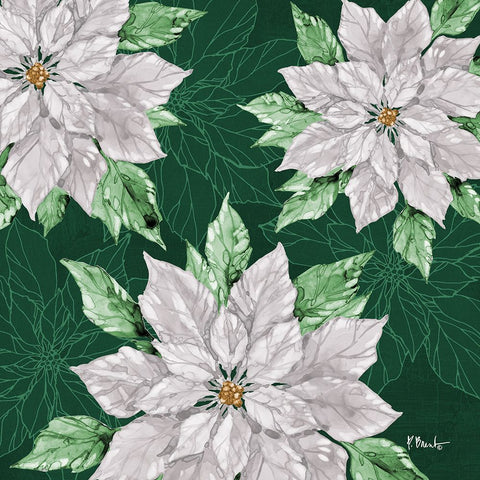 Fiona Poinsettias I - Green White Modern Wood Framed Art Print with Double Matting by Brent, Paul