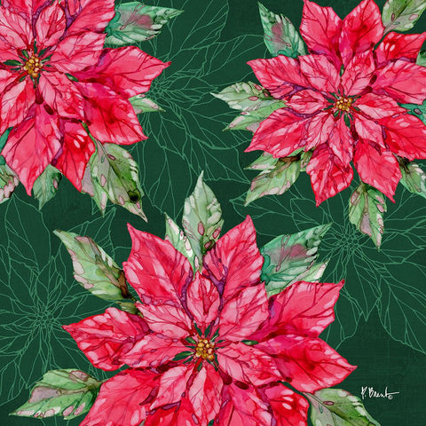 Fiona Poinsettias II - Green Black Modern Wood Framed Art Print by Brent, Paul