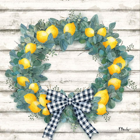 Lemon Wreath I White Modern Wood Framed Art Print with Double Matting by Brent, Paul