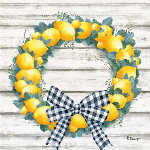 Lemon Wreath II White Modern Wood Framed Art Print with Double Matting by Brent, Paul