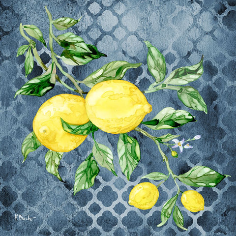 Sicilian Lemons I - Indigo White Modern Wood Framed Art Print with Double Matting by Brent, Paul