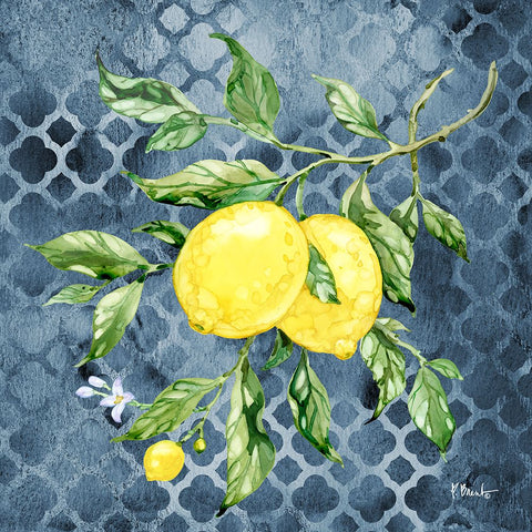 Sicilian Lemons II - Indigo White Modern Wood Framed Art Print with Double Matting by Brent, Paul