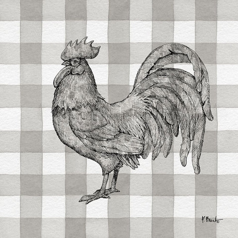 Lined Rooster II White Modern Wood Framed Art Print with Double Matting by Brent, Paul