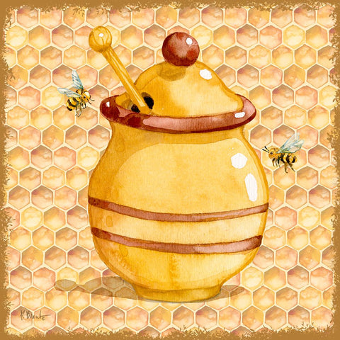 Honey Pot I - Honeycomb White Modern Wood Framed Art Print with Double Matting by Brent, Paul