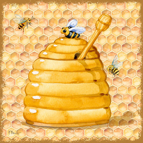 Honey Pot IV - Honeycomb White Modern Wood Framed Art Print with Double Matting by Brent, Paul