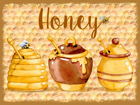 Honey Pot Horizontal - Honeycomb Black Modern Wood Framed Art Print by Brent, Paul