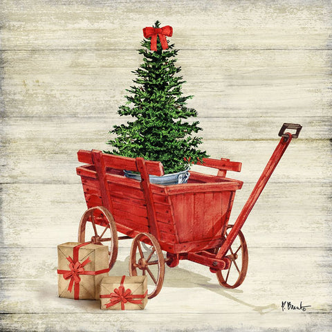 Christmas Wagon III White Modern Wood Framed Art Print with Double Matting by Brent, Paul