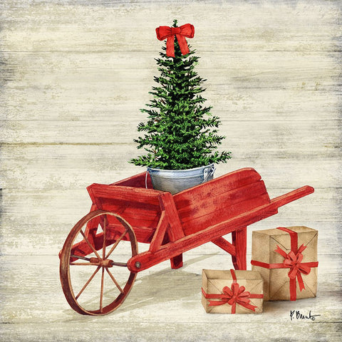 Christmas Wagon IV White Modern Wood Framed Art Print with Double Matting by Brent, Paul