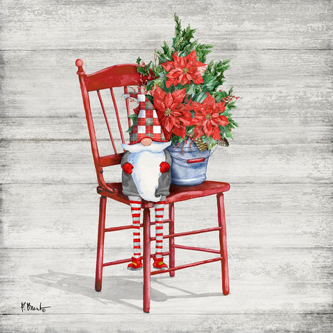 Poinsettia Gnome I White Modern Wood Framed Art Print with Double Matting by Brent, Paul