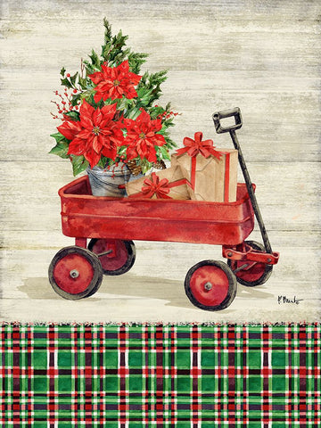 Christmas Wagon Vertical I White Modern Wood Framed Art Print with Double Matting by Brent, Paul