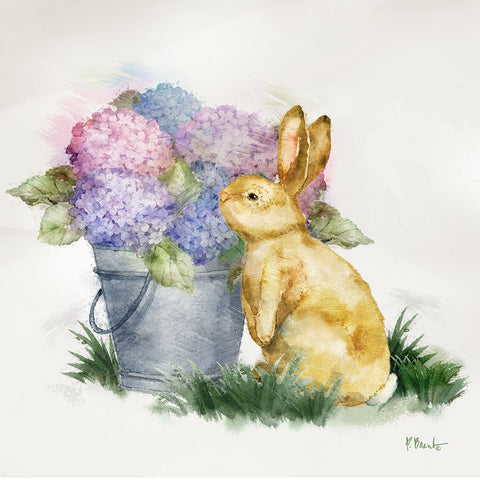 Floral Rabbit IV White Modern Wood Framed Art Print with Double Matting by Brent, Paul