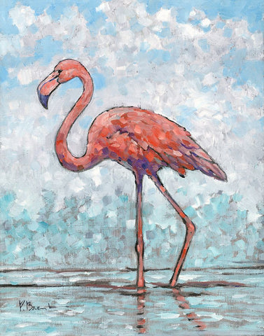 Impressions of Flamingos I White Modern Wood Framed Art Print with Double Matting by Brent, Paul