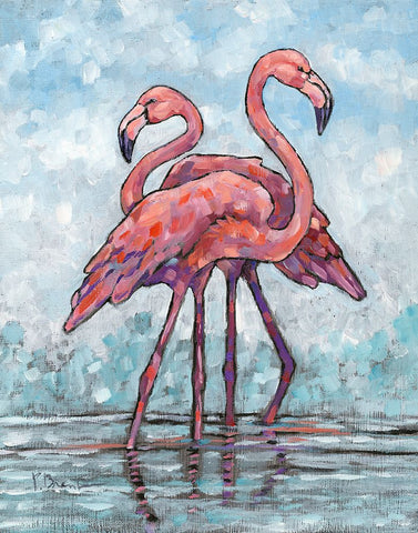 Impressions of Flamingos III White Modern Wood Framed Art Print with Double Matting by Brent, Paul