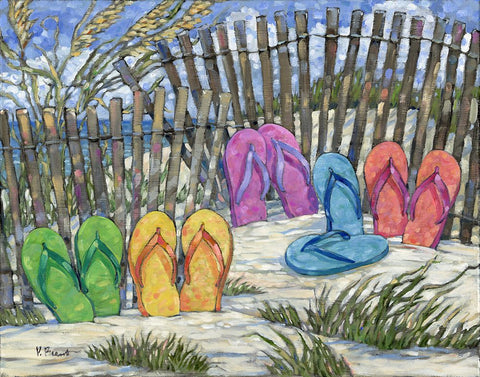 Impressions of Flip Flops White Modern Wood Framed Art Print with Double Matting by Brent, Paul