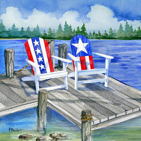 Patriotic Dock I White Modern Wood Framed Art Print with Double Matting by Brent, Paul